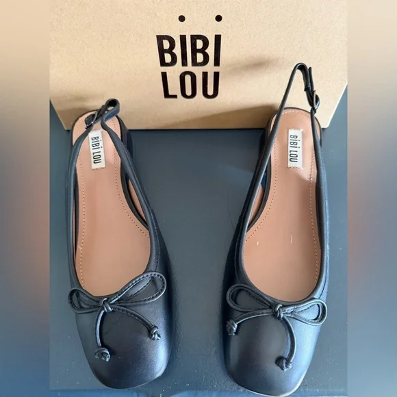 Bibi Lou Black Leather Suzy Slingback Heels - Picture 1 of 6